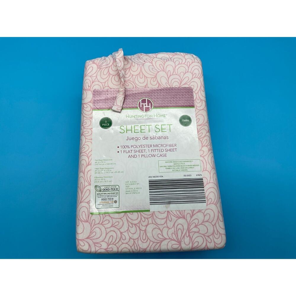 New Huntington Home Twin Bed Sheet Set 100%‎ Polyester 3 Pc Pink Design - Picture 2 of 4